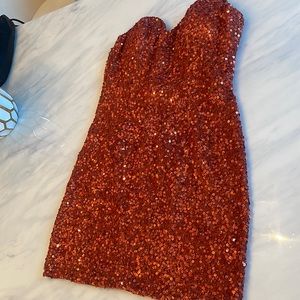NEW NWT Strapless Embellished Mini Dress by Scala Size M 8 Orange Cayenne SEQUIN